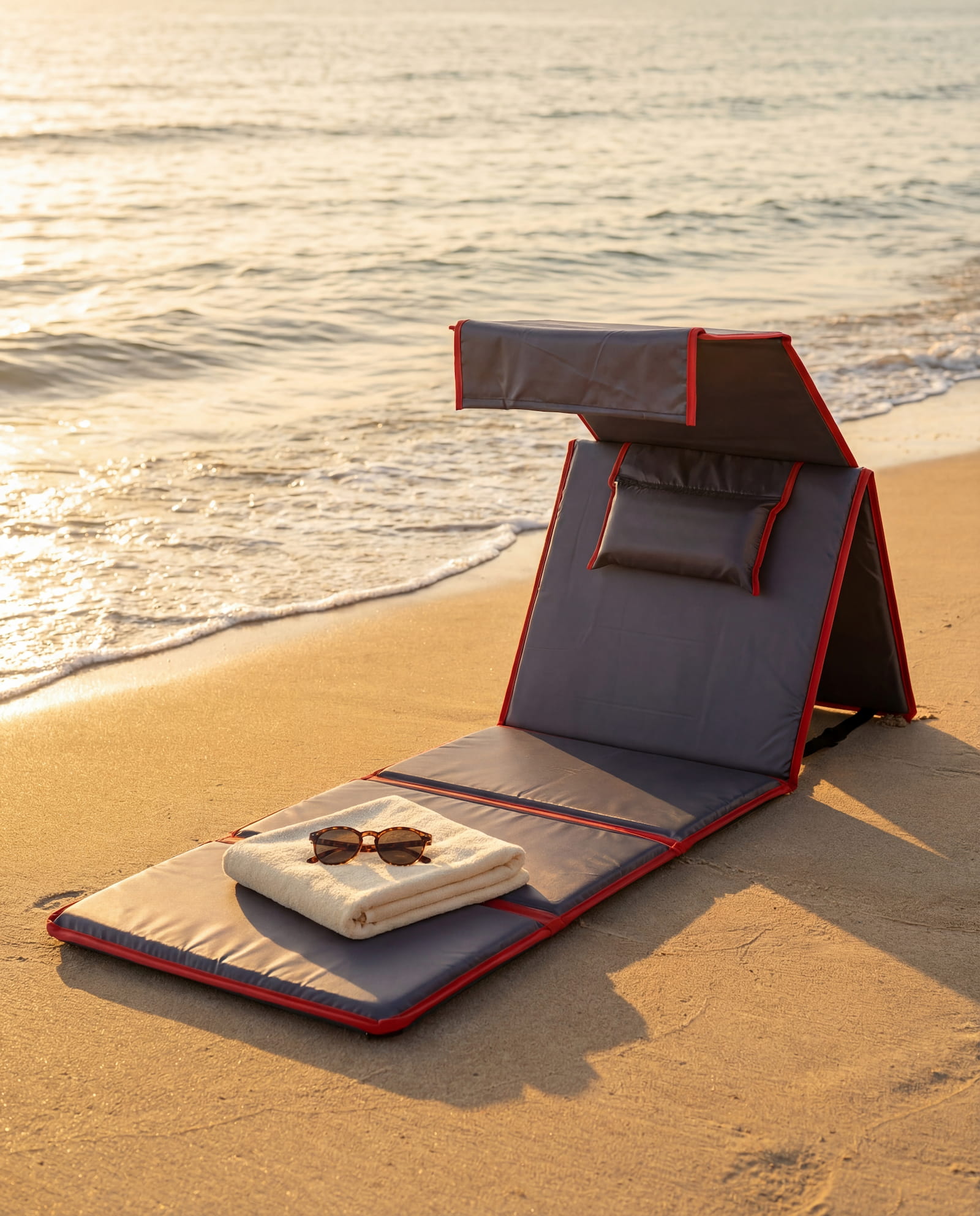 Atlas Lounge™ – Tapis de Plage Premium avec Ombre Intégrée