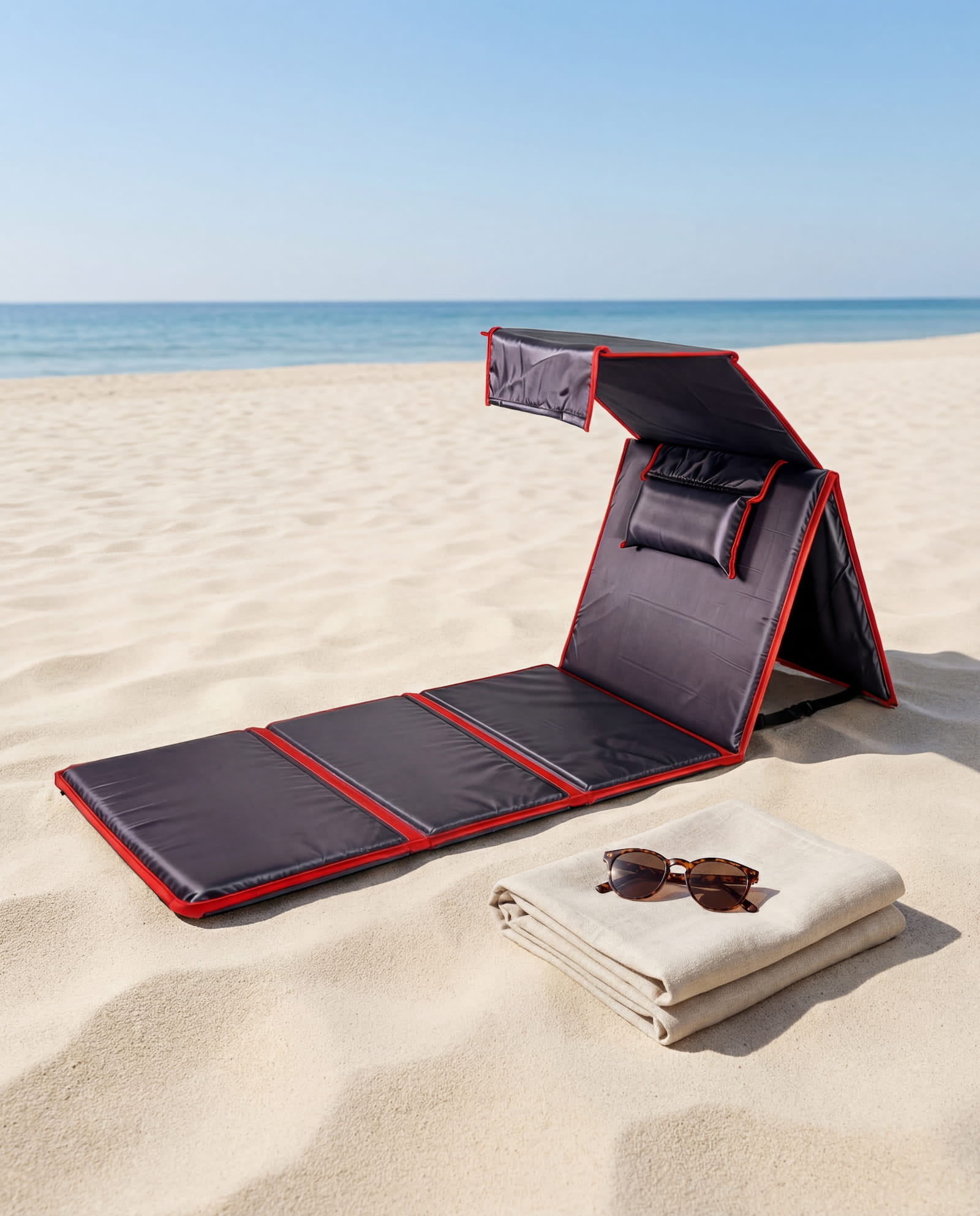 Atlas Lounge™ – Tapis de Plage Premium avec Ombre Intégrée