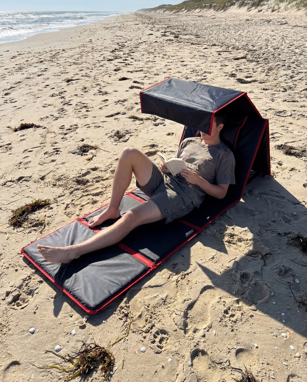 Atlas Lounge™ – Tapis de Plage Premium avec Ombre Intégrée