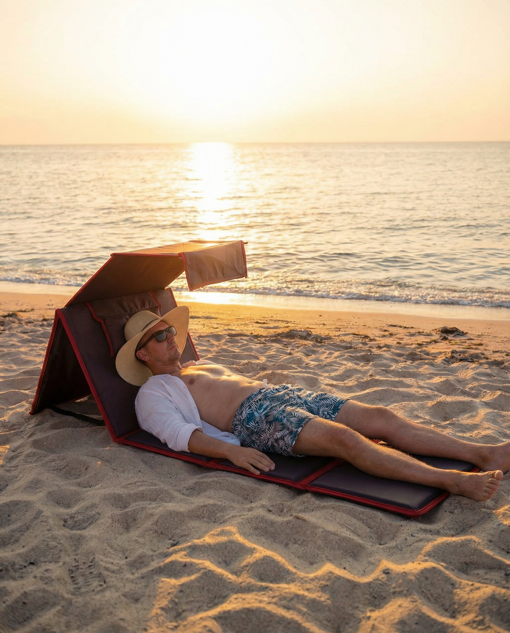 Atlas Lounge™ – Tapis de Plage Premium avec Ombre Intégrée