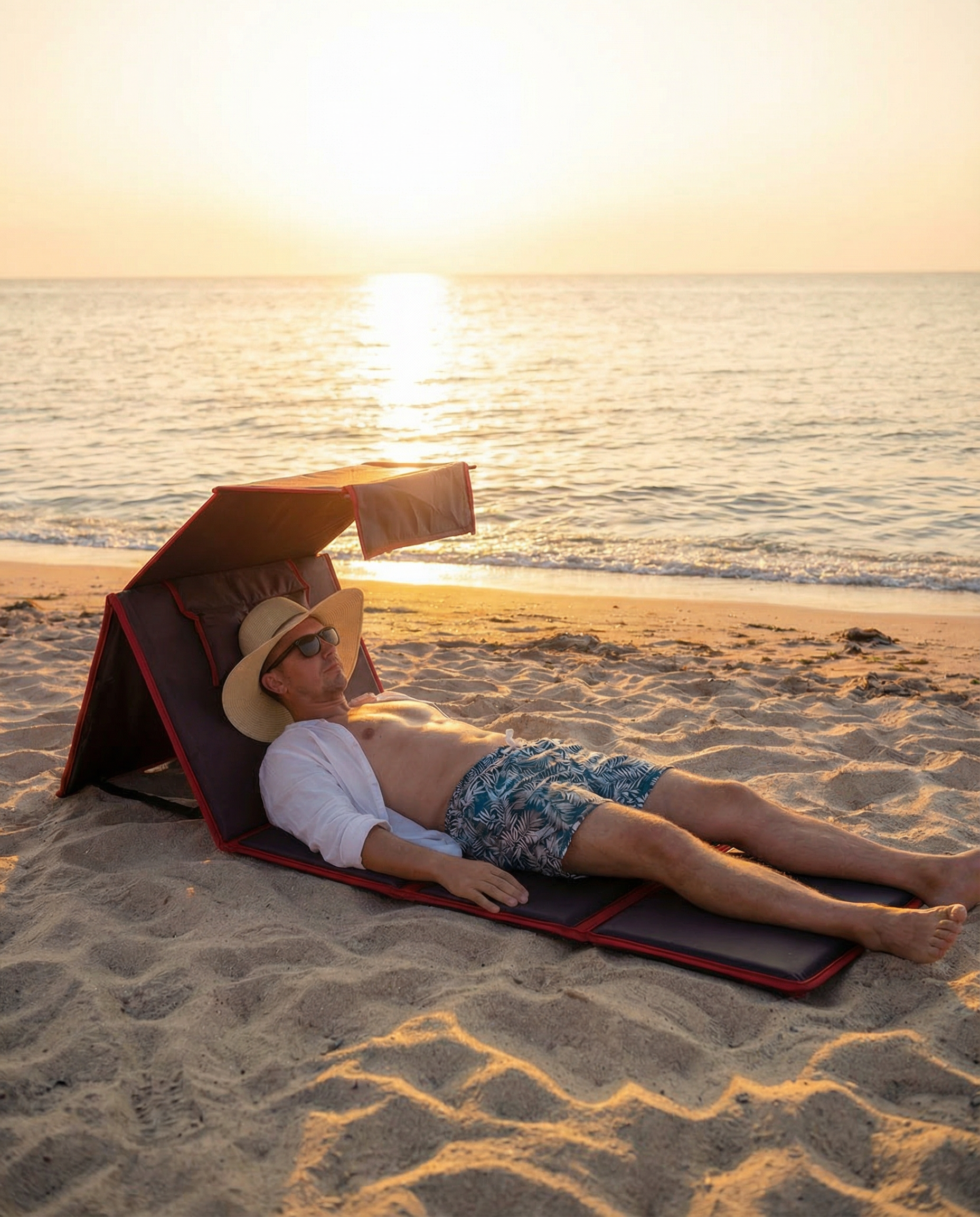 Atlas Lounge™ – Tapis de Plage Premium avec Ombre Intégrée